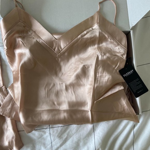 NWT Champagne/Gold SILK PJ Set - Silksilky (Perfect for bridesmaids) Size Large - Picture 4 of 9